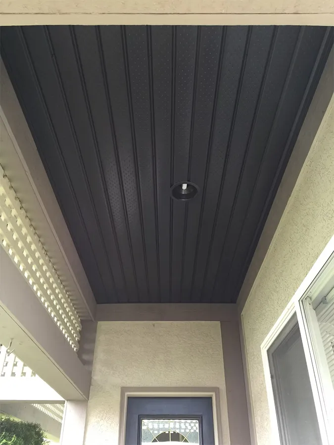 V-groove soffit on a porch ceiling — Gutter King, Vancouver Island