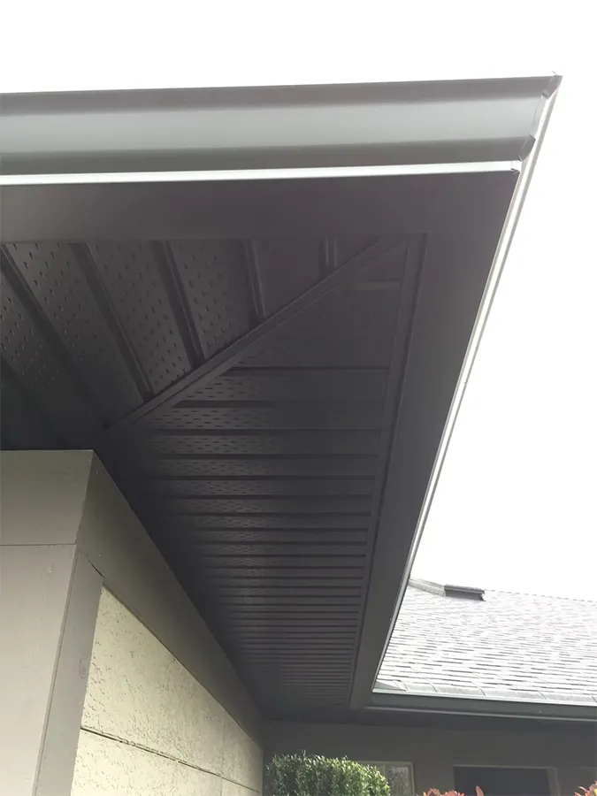 Dark soffit and gutter at the roofline — Gutter King, Vancouver Island
